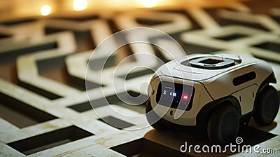 Autonomous mobile robot moving on circuit board solving maze Stock Photo