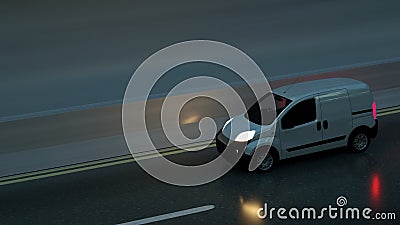 White delivery van on highway. Transport and logistic concept. 3D Illustration Stock Photo