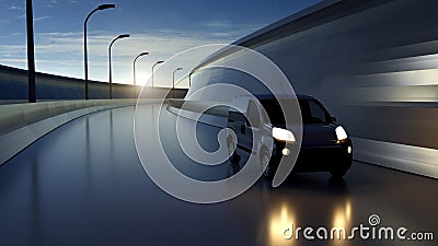 White delivery van on highway. Transport and logistic concept. 3D Illustration Stock Photo