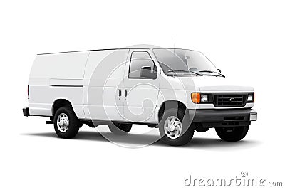 White Delivery Van on White with drop shadow Stock Photo