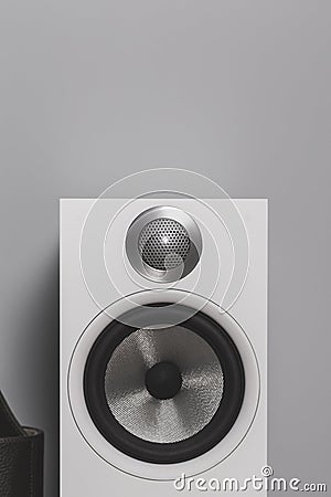 White design loudspeaker with aluminium woofer and tweet music equipment Stock Photo