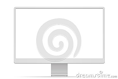 White desktop computer monitor with empty display, device screen mockup, blank screen with shadow on transparent background Vector Illustration