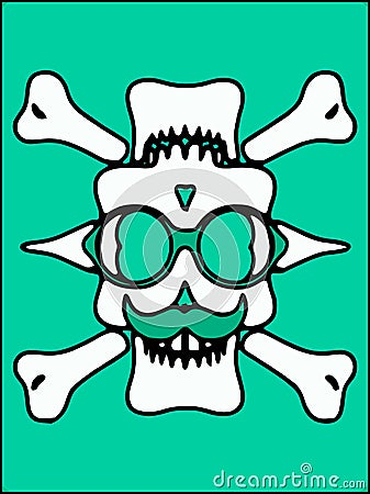 White devil skull with glasses and green background Stock Photo