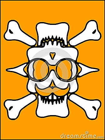 White devil skull with glasses and yellow background Stock Photo