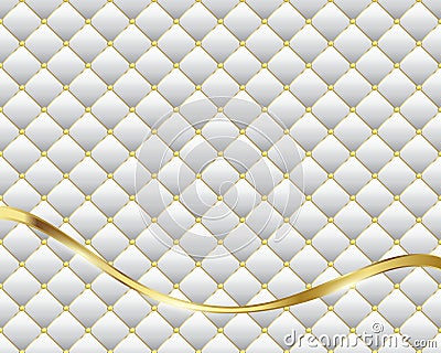 Vector Abstract White diamond shape upholstery luxury background with golden buttons border & golden ribbon Vector Illustration