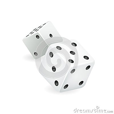 White dice 3d realistic casino gambling game deisgn isolated icon vector illustration Vector Illustration