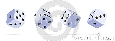 White dices with black dots set. Rounded corners cubes in the air, render 3d icons Vector Illustration