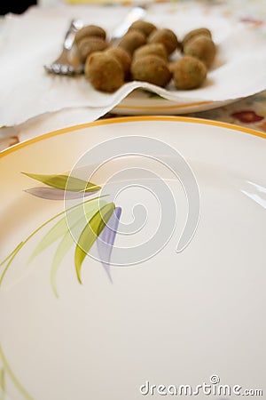 White dish with ascolana olives Stock Photo