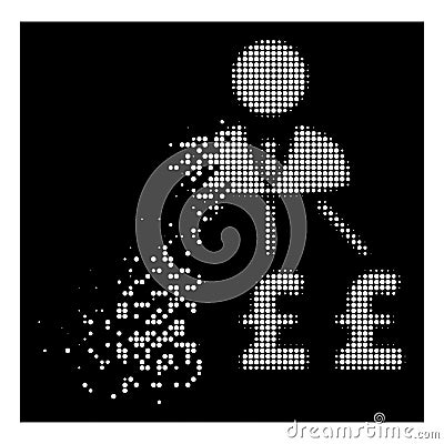 White Disintegrating Pixelated Halftone Businessman Pound Expenses Icon Vector Illustration