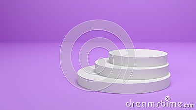 White disks lying on top of each other eccentrically in the form of a staircase. 3D render Stock Photo
