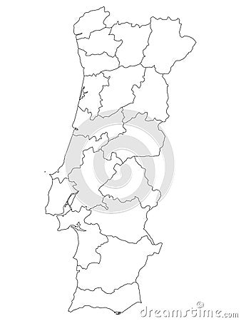 Districts Map of Portugal Vector Illustration