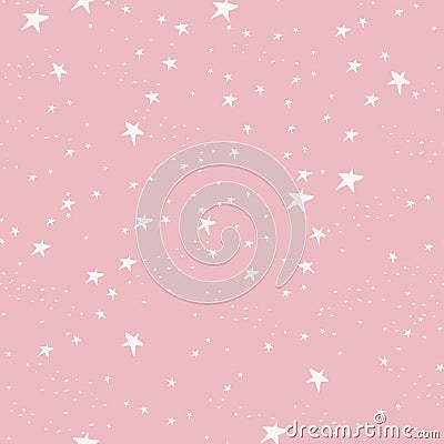 White doddle stars. Seamless fabric design pattern pink background Vector Illustration