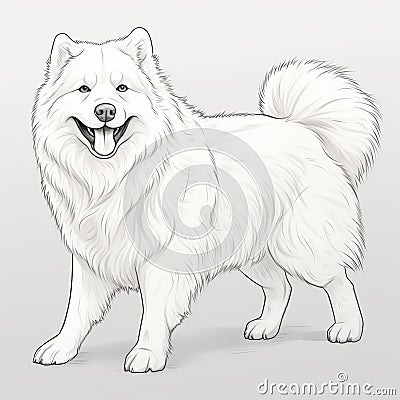Realistic Vector Illustration Of A White Samoyed Dog With Distinct Markings Cartoon Illustration