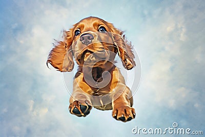 dog purebred animal doggy jump fleas fly background cute white pet. Generative AI. Stock Photo