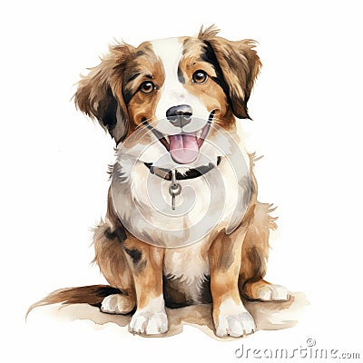 Charming Watercolor Illustration Of Australian Shepherd Puppy Stock Photo