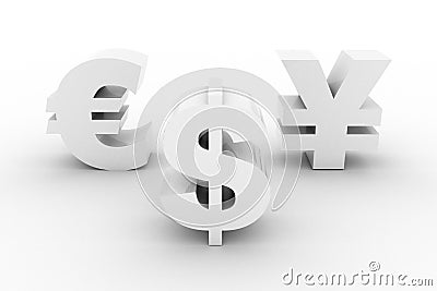 White Dollar Euro and Yen isolated Stock Photo
