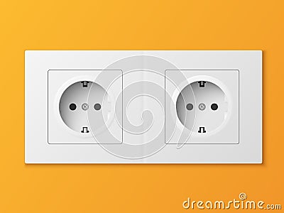 White double power socket on orange wall Vector Illustration