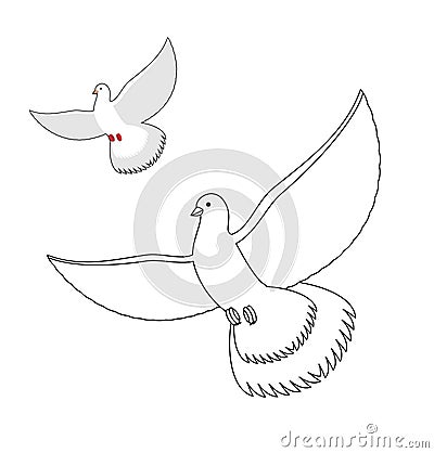 White Dove coloring book. Flying white pigeon. Contour bird waving wings. Childrens coloring book with bird. Vector Illustration