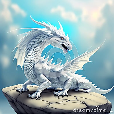 White dragon on stone. Generative AI Stock Photo