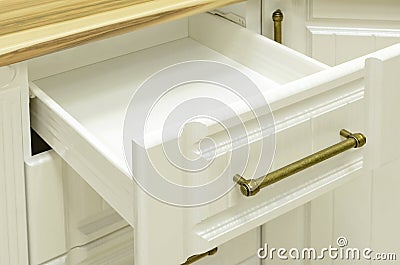 White drawer counter in kitchen.home furniture in neoclassicism style Stock Photo