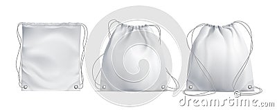 White Drawstring Bag Realistic Set Vector Illustration