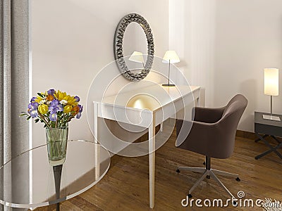 White dressing table in a hotel room art Deco style. Stock Photo