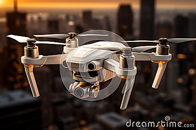 White Drone Over the Urban Landscape Stock Photo