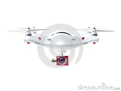 White Drone With Red Camera Vector Illustration