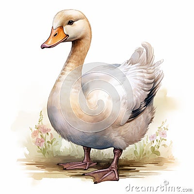 Hyper-realistic Goose Illustration With Detailed Shading And Duckcore Style Cartoon Illustration