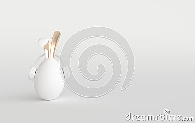 White Easter egg with rabbit ears on white background. Happy Easter big hunt or sale banner, mockup template. April holiday - Stock Photo