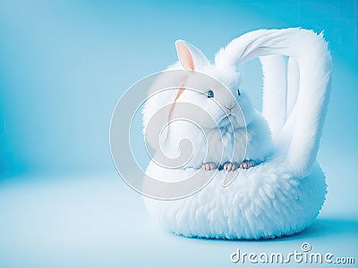 A white Easter fluffy bunny sitting on a fluffy chair. ai generative Stock Photo