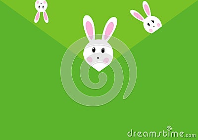 White easter rabbits on green envelope background. Vector Illustration