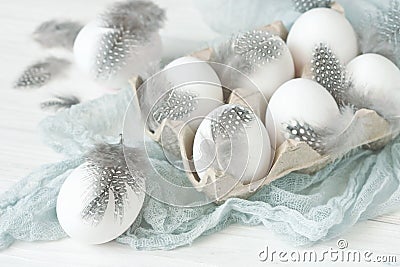 Eggs in cardboard box on white background Stock Photo
