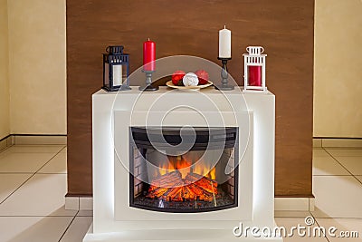 White electric fireplace Stock Photo