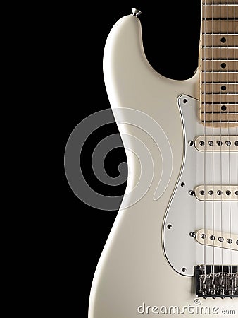 White electric guitar on black background Stock Photo