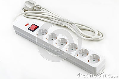 White Electroextension six sockets Stock Photo