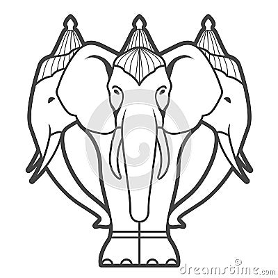 White elephant Airavata with many heads in hindu mythology, abhra-matanga or naga-malla elephant Vector Illustration