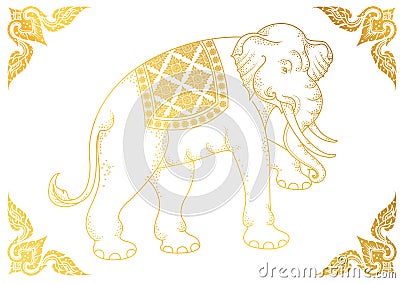 White Elephant outline thai tradition Vector Illustration