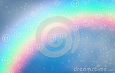 White emoticons on the background of a rainbow and a blue sky Vector Illustration