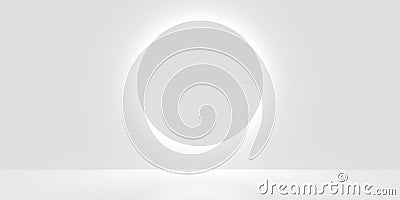 White empty, blank, clean room with circle backlit geometric shape on the back wall, product presentation template background Cartoon Illustration