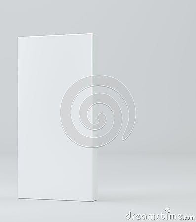 White empty cardboard rectangular container on gray background. Template for your content. 3d illustration. Cartoon Illustration
