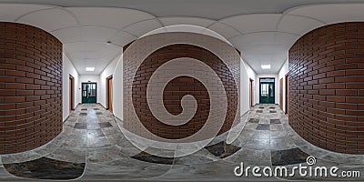 white empty corridor with red brick walls for room office. full seamless spherical hdri panorama 360 degrees in interior room in Stock Photo