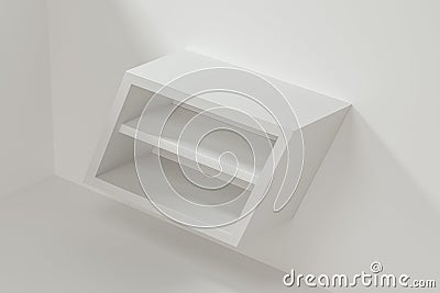 White empty cube shelf in the empty room, 3d rendering Cartoon Illustration