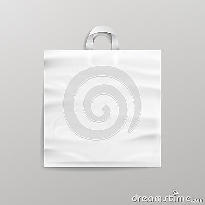 White Empty Reusable Plastic Shopping Bag With Handles. Close Up Mock Up. Vector Illustration Vector Illustration