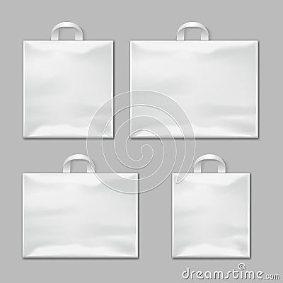 White empty reusable plastic shopping bags with handles vector templates, design mockups Vector Illustration