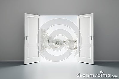 White empty room with opened door Stock Photo