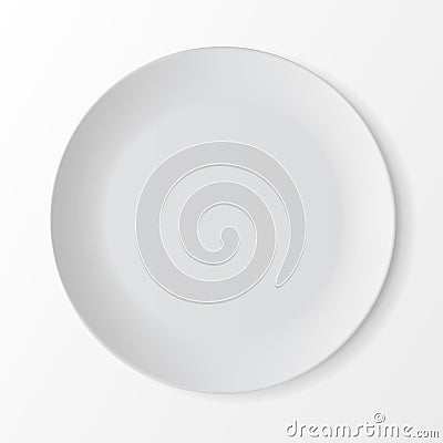 White Empty Round Plate on Background. Table Setting Vector Illustration