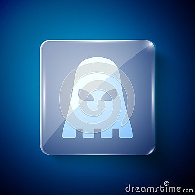 White Executioner mask icon isolated on blue background. Hangman, torturer, executor, tormentor, butcher, headsman icon Vector Illustration