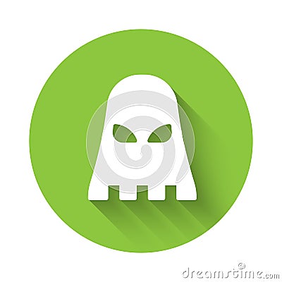 White Executioner mask icon isolated with long shadow. Hangman, torturer, executor, tormentor, butcher, headsman icon Vector Illustration