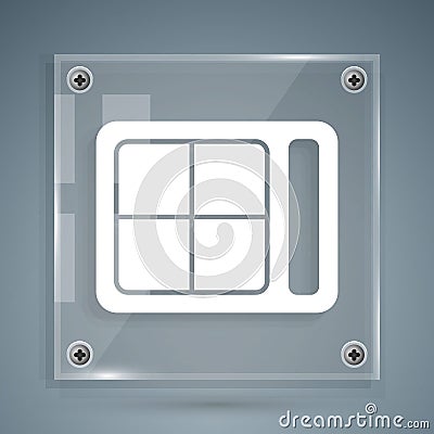 White Eye shadow palette with brush icon isolated on grey background. Square glass panels. Vector Vector Illustration